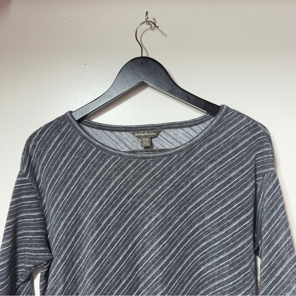 Tommy Bahama Diagonal Stripe 3/4 Sleeve Shirt Gray Women Size M - Picture 2 of 6